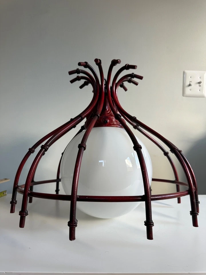 Pagoda Estilo Asiático Lámpara Vintage Bambú Aspecto Pesado Regencia Chinoiserie Foto 1 de 4