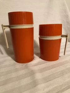 2 Thermos Vacuum Bottle King Seely # 7202 7002. Vtg Orange. Hot Cold. Travel Jug - Picture 1 of 10