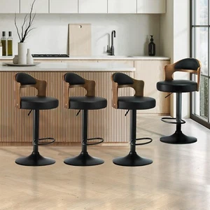 Oikiture Set of 4 Bar Stools Kitchen Swivel Barstool Chairs Gas Lift Metal - Picture 1 of 10