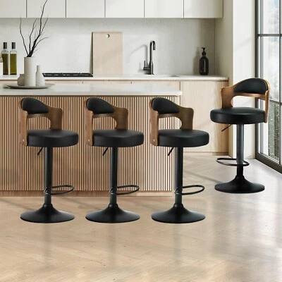Oikiture Set of 4 Bar Stools Kitchen Swivel Barstool Chairs Gas Lift Metal - image 1 of 4