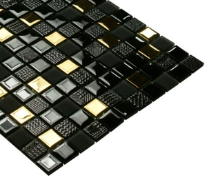 Glasmosaik, Mosaik Fliesen, Badezzimer Mosaik , schwarz Glasmosaik VOLCANO GOLD - Bild 1 von 6