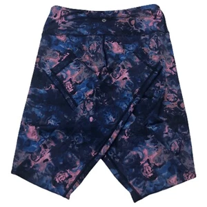 Lululemon Wunder Under Athletic Leggings Womens 8 Pants Floral Rose Design Blue - Picture 1 of 12