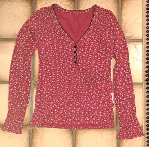 blutsgeschwister langarm S rot rosa weiß scheifen punkt kreise blau spitze shirt - Bild 1 von 5