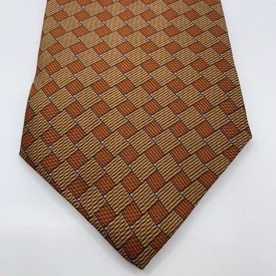Ziggurat By Mulberry Handmade Silk Tie Orange, Brown & Blue 59” x 4” - Image 1 of 4