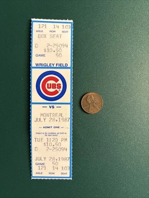 RYNE SANDBERG lanza bate en PO 1B 1987 Expos Cubs talón de boleto SUTCLIFFE SMITH SV Foto 1 de 2