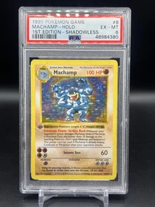 1st Edition Shadowless Machamp 8/102 Base Set Pokemon PSA 6 EX-MT WOTC Holo - Picture 1 of 4
