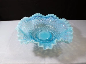 Fenton Large Blue Opalescent Glass Hobnail Bowl 11" Wide - Picture 1 of 8