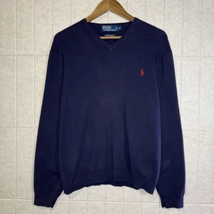 Vtg Polo Ralph Lauren Sweater Mens Navy Blue V-Neck Pullover Pima Cotton - XL - Picture 1 of 5