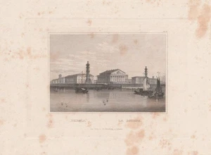 c1850 La Bourse Die Börse St. Petersburg Wassiljewski-Insel Stahlstich-Ansicht - Picture 1 of 1
