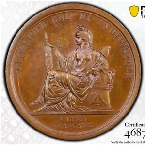 France, Revolution Bronze Medal 1792, New French Calendar, Julius-220, PCGS SP63 - Picture 1 of 4