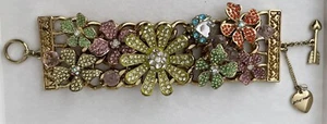 Pulsera Betsey Johnson Gruesa Colorida Verde Rosa Cristal Flores Estrás 7 - Imagen 1 de 10