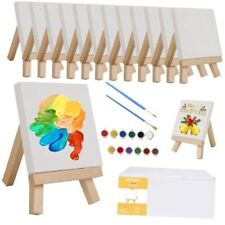 Mini Canvases for Painting with Easel Set, Pack of 14,4 x 4 Inches Mini White