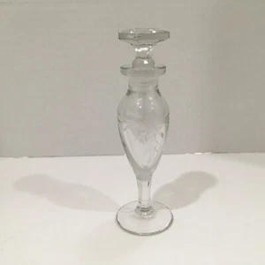 Clear Crystal Floral Etched Glass Perfume Bottle With Crystal Top Stopper Doper - Picture 1 of 11
