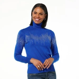 Jaclyn Smith Rhinestone Turtleneck Sweater Size Large Long Sleeve Knit Blue NEW - Picture 1 of 7