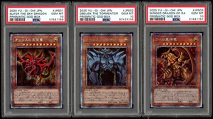 Yu Gi Oh Japanese Slifer Obelisk Ra PGB1-JPS01 02 03 Prismatic God PSA 10 Mint - Bild 1 von 2