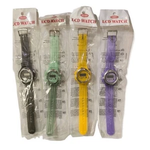 Lot Of 4 Childrens Black Green Yellow And Purple LCD Digital Wrist Watch NWT - Picture 1 of 8