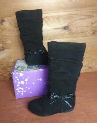 Botas Okie Dokie Niñas Lil Haven Negras Slouch Tacón Plano Talla 6 Med Foto 1 de 4