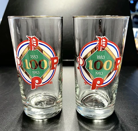 Vintage Lot of 2 1983 100th anniversary Philadelphia Phillies Roy Rogers Glasses Cover