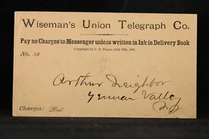 Wiseman's Union Telegraph Co. años 1880 #206 Cubierta a German Valley, Nueva Jersey - Imagen 1 de 2