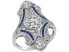Art Deco Style European Lab Created Diamond Engagement 14K White Gold FN Ring