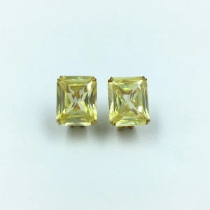 Transparent Yellow Emerald Cut Citrine In 935 Argentium Silver Solitaire Earring - Picture 1 of 6