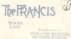 1888 The Francis Engraving Machine Siler Print Billhead Cleveland, OH PP - Picture 1 of 3