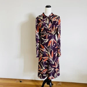 BNWT Cue Size 14 Purple, Orange And White Floral Print Midi Length Shirt Dress - Picture 1 of 10
