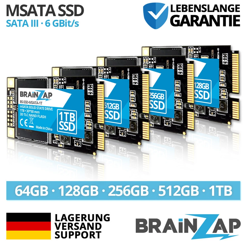 BRAINZAP mSATA SSD - 64GB 128GB 256GB 512GB 1TB - SATA III 6 GBit/s - Mini SATA  - Bild 1 von 1