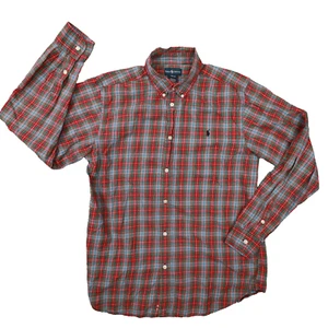 Ralph Lauren Boy's Red Blue Plaid Long Sleeve Button Up Shirt size XL 18-20 - Picture 1 of 7