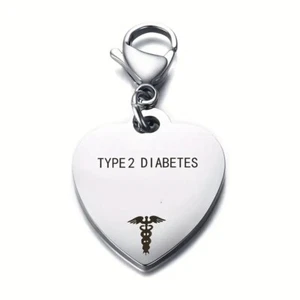 Type 2 Diabetes Medical Alert Pendant Keyring Stainless Steel Lobster Claw Clasp - Picture 1 of 6
