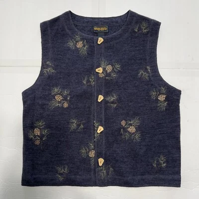 Chaleco John Rich and Bros Woolrich Para Mujer Grande Azul Marino Piñas Lana Chaleco Foto 1 de 4