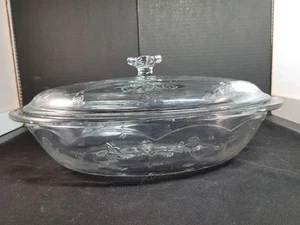 Vintage Anchor Hocking SAVANNAH Floral Glass 2 QT Oval Covered Casserole & Lid - Picture 1 of 11