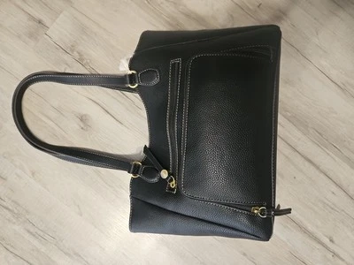 St. John's Black Faux Leather Kathy Satchel Handbag Purse - Image 1 of 4