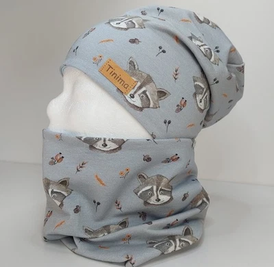 MARKENLOS Beanie Mütze Kinder "Waschbären" einzeln oder als Set oder Stirnband Mütze Junge