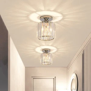 Cylinder 7W LED Ceiling Light Fixture Crystal Lamp Lampshade E27 Bulb Hallway - Picture 1 of 25
