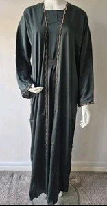 SS26 Premium Elegant Kimono Nida Open Abaya Diamonte Belt Twin Dubai - Green 54 - Picture 1 of 3