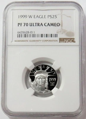 1999 W PLATINUM $25 AMERICAN EAGLE 1/4oz STATUE OF LIBERTY NGC PF 70 UC - Image 1 of 2