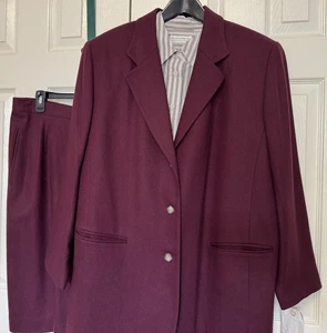 Elisabeth by Liz Claiborne Wool Burgundy Skirt Suit 3 Pc NWT Sz 14 16 18 Vintage - Picture 1 of 24