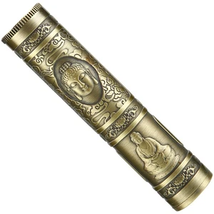 Metal Buddha Statue Cigarette Box Man Travel Airtight Tube for Camping - Imagen 1 de 12