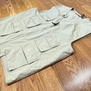 Chaps Mens XL Khaki Nylon Fishing Vest 5 Pocket Vented Lightweight Tactical - Picture 1 of 18