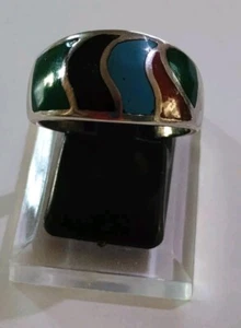 Sterling silver  925 turquoise red coral native American ring Size 9 - Picture 1 of 6