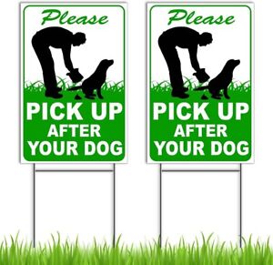 8x12 Pick Up After Your Dog Sign, No Pooping Dog Sign for Yard, 2 PC Double Side