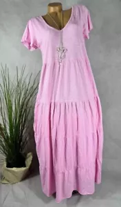 Maxi Stufen KLEID langes Alinie Jersey Tunika kurzarm Italy PINKROSA 36 38 40 - Bild 1 von 4