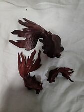 Set Of 3 Vintage Rosewood Asian Carved Koi Fish w/Glass Eyes