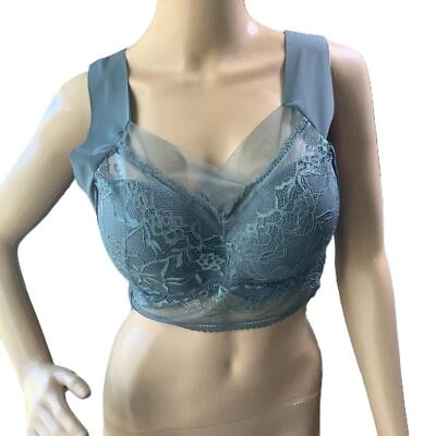 Womens Blue Lace Sheer Panel Seamless Stretch Bralette Crop Top Size XXL - Image 1 of 4