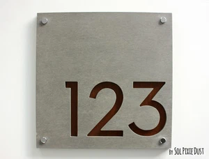 Modern House Numbers, Square Concrete with Wood - Sign Plaque - Door Number - Picture 1 of 7