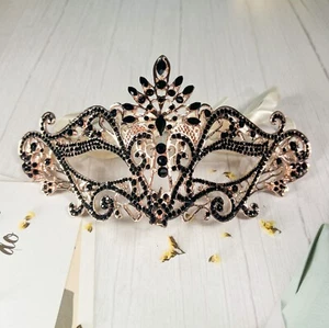 Masquerade Mask Luxury Black Crystal, Rhinestone Gold Mask, Black Diamond Mask - Picture 1 of 3