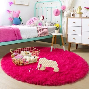 Hot Pink round Rug for Girls Bedroom,Fluffy Circle Rug 5'X5' for Kids Room,Fu... - Picture 1 of 6