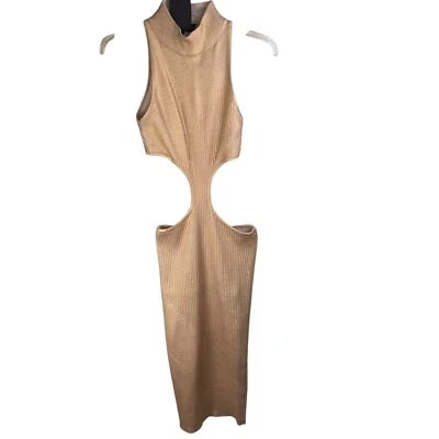Revolve Calista Cut Out Long Midi Dress Size Small Champagne Foil Gold NEW - image 1 of 4