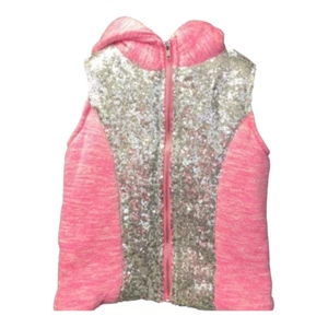 Miss Chievous Girls Vest Pink Silver Heathered Full Zip Stretch Sequin Hooded L - Picture 1 of 7